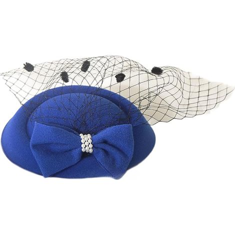 Chapeau d'hôtesse de l'air avec nœud en dentelle et broderie florale pour femme, mariage et célébration (bleu) (1/5)