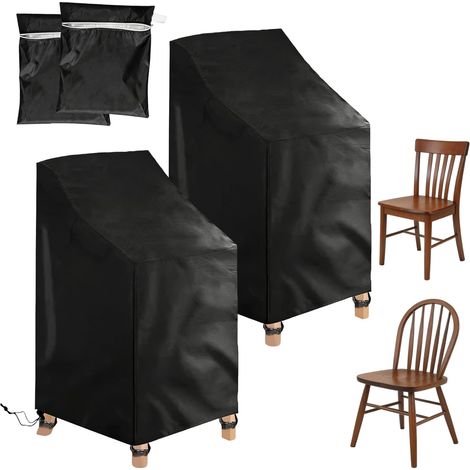 Lot de 2 Housses de protection pour chaises de jardin, Imperméables, Tissu haute densité, Avec clips d'angle, Pour extérieur