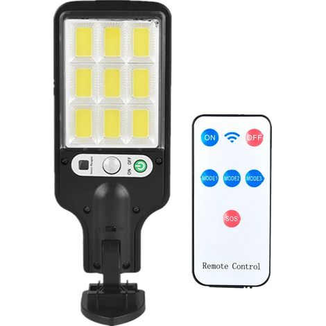 (108COB avec télécommande) Applique murale solaire LED extérieure à 3 modes avec télécommande, pour cour, jardin, terrasse, garage, éclairage public par détection de présence. (1/5)