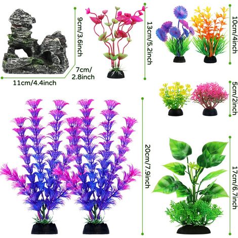 Décorations pour Aquarium Plantes Artificielles et Rocher Kit de Décor de Réservoir de Poissons Accessoires d'Aquarium en Plastique (1/5)