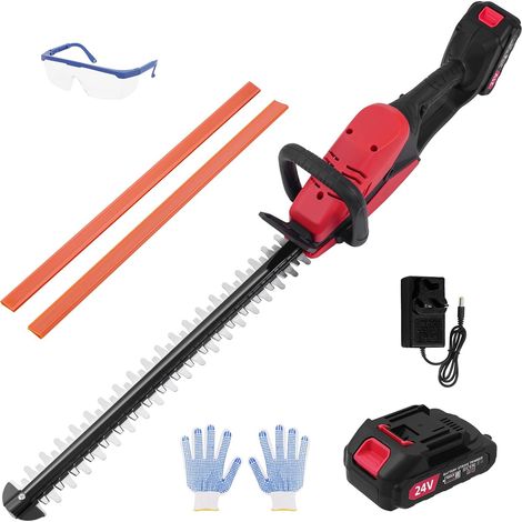 Akku-Heckenschere 50 cm mit 2 Akkus und Ladegerät, 17 mm Zahnabstand, doppelseitige Klinge, Rot und Schwarz (1/5)