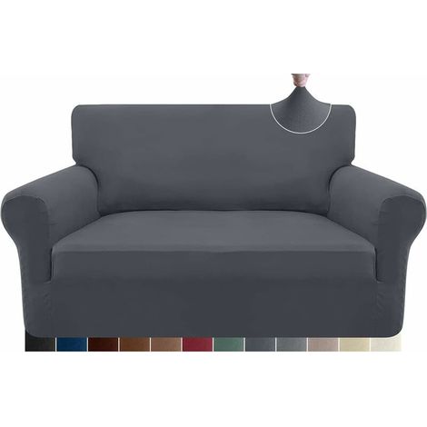 JKWG Housse de canapé extensible 2 places, housse de canapé en microfibre douce, antidérapante, housse de canapé en élasthanne, protection de meubles pour chiens, animaux de compagnie (2 places, gris) (1/5)