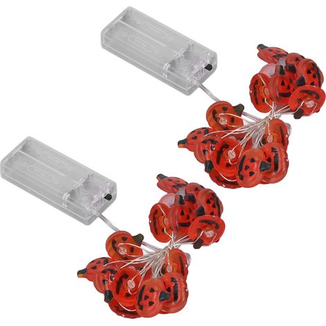 2 ensembles guirlande lumineuse citrouille 2 mètres 20 lumières imperméable portable plastique sans prise déco Halloween (1/5)