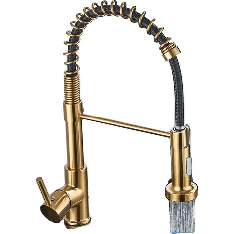 Grifo de cocina, cabezal rociador extraíble, boquilla de doble función, color oro cepillado A (1/2)