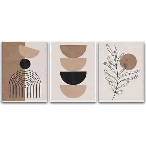 Ensemble Minimaliste Abstrait, Lignes Géométriques, Tons Terreux Beige, Déco Scandinave Boho Chic, Affiche Murale 30x40CM sans Cadre (1/5)