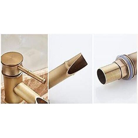 NALOOKAMIC Mitigeur de lavabo Robinet de salle de bain, robinet de lavabo rétro en bronze, robinet monotrou d'eau chaude et froide, adapté pour un diamètre intérieur de 32 mm à 40 mm