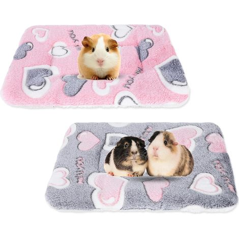 Lot de 2 Tapis Lit Polaire 35x27cm Doux Lavable Pour Cochon D'Inde Lapin Hamster Cage Maison (1/5)