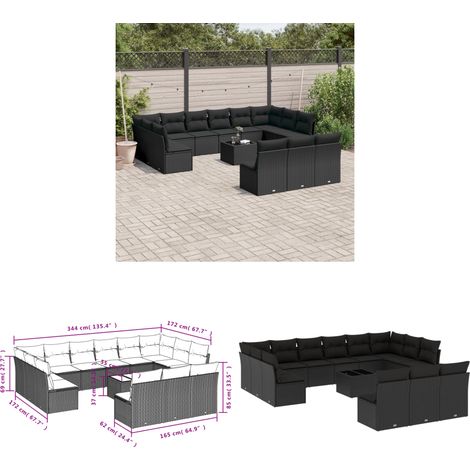 14-tlg. Garten-Sofagarnitur mit Kissen Schwarz Poly Rattan - Gartenmöbel Set - PE-Rattan Möbel - Outdoor Sofa - Esstisch - Lounge Set - Home & Living (1/3)