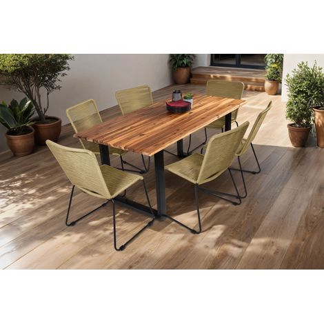 Garten-Tischgruppe Baumkante 7tlg Akazie massiv mit 6 Stühlen taupe U-Gestell schwarz AVILA (1/5)