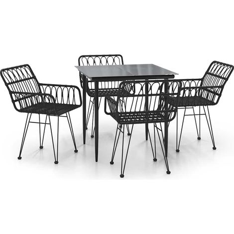 Set da Pranzo da Giardino 5 pz  Salotto da Giardino Nero in Polyrattan (1/5)