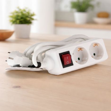 IluminaShop - Base Multiple de 2 Tomas con Interruptor (3x15mm) 3 Metros IP20 (1/2)