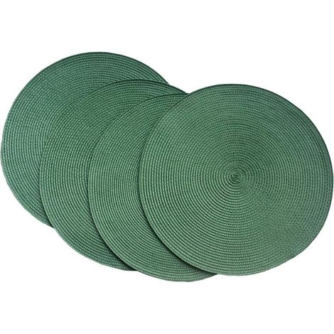 Lot de 4 sets de table ronds en plastique tissé de 38 cm, élégants et pratiques, vert foncé'Vert Profond'Vert Profond'- (1/2)