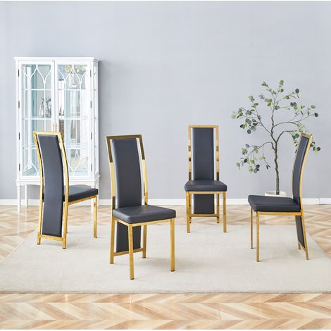 MEUBLIV Set di 4 sedie da pranzo 54 x 42,7 x 109 cm nero e oro con schienale alto (1/5)