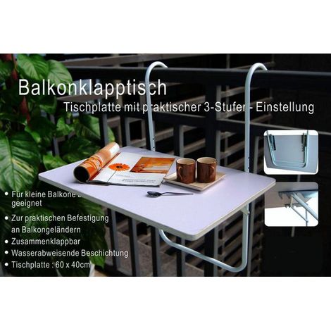 Spetebo – Table de balcon suspendue 60 x 40 cm – cadre en métal résistant aux intempéries – plateau en plastique blanc – charge max 25 kg