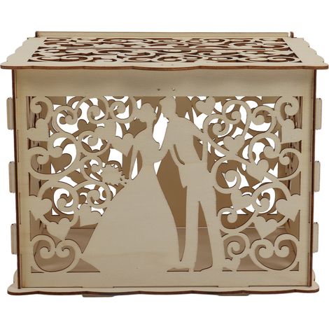 Boîte Cadeau Bois Vide pour Cartes et Argent - Décoration Mariage et Réception - Facile à Assembler - Petit Modèle JM01777 (1/5)