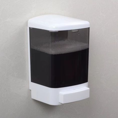 Distributeur de savon mural, 1000 ml, rechargeable, Poussoir pour salle de bain & cuisine, blanc-noir (1/5)