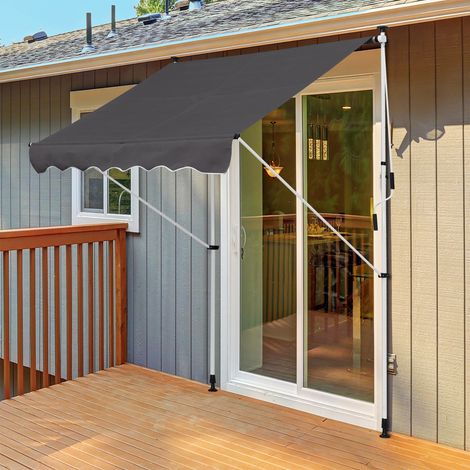 Auvent rétractable manuel 200x150x170-280cm balcon terrasse hauteur réglable manivelle, grise (1/4)