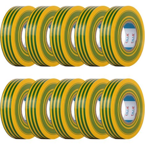 10er-Pack PVC-Isolierbänder 19 mm x 25 m – 600 V feuerfester Elektrokleber – für Verkabelung und Reparatur – Gelbgrün (1/5)