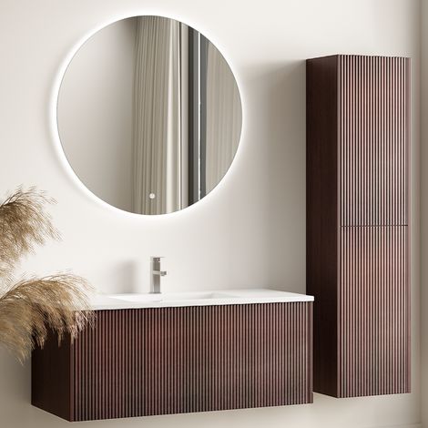 LOMAZOO meuble de salle de bain Rovani noyer façade cannelée - (1/5)