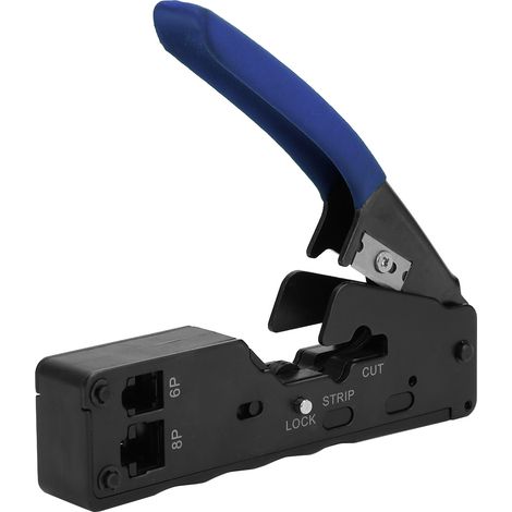 Pince à sertir multifonctionnelle 6P8P pour câbles réseau, dénudeuse et coupeuse, tête de sertissage en cristal, bleue (1/5)