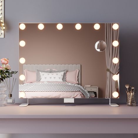 ELEGANT Hollywood Vanity Mirror 80x60cm with Lights 14 Dimmable Lightbulbs 3 Lighting Modes USB Charging Port Makeup Mirror with 10X Magnifying Mirror