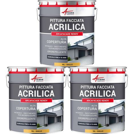 Pittura acrilica per esterni: per facciate esterne e stucco - ARCAFAÇADE RENOV - 3 x 10 L Giallo - RAL 080 80 60 - ARCANE INDUSTRIES