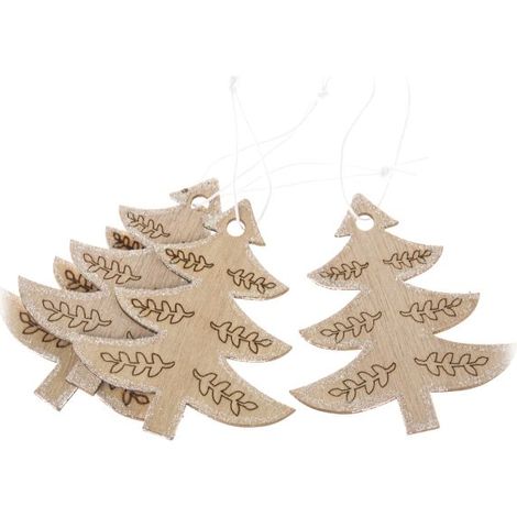 Juego de 4 colgantes de árbol de Navidad de madera