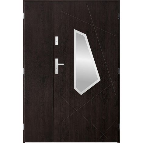 Porte d'entrée double DIZAR 120x200 cm wengé - Poignée et serrure : Sans - Poussant: Droit