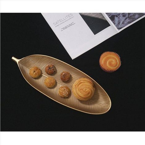 Plateau - Bois - Doré - 40 x 14 5 cm - Pour Fruits Snacks Bijoux Décoration Intérieure - Lot de 3 (1/5)