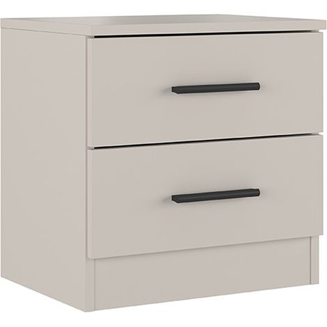 Pegane – Table de chevet beige en panneau de particule mélaminé – 2 tiroirs – Dimensions 39,6 x 33,5 x 43 cm – Poignées noires (1/4)