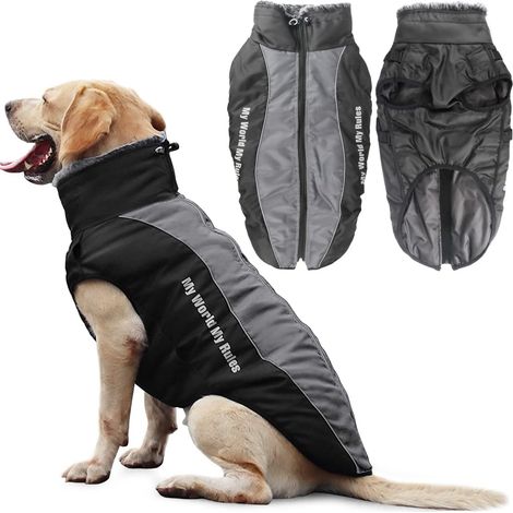 Veste Chien - Imperméable Chaude avec Découpe pour Harnais - Réfléchissante pour Sorties Nocturnes - Taille Unique à Choisir selon Mesure
