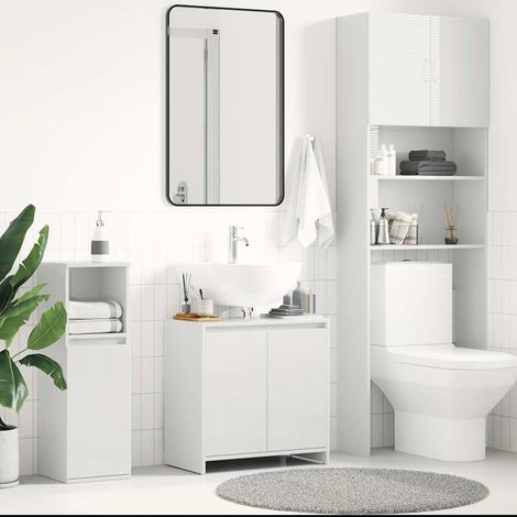 Badezimmerschrank Hochglanz-Weiß 60x33x61 cm Holzwerkstoff