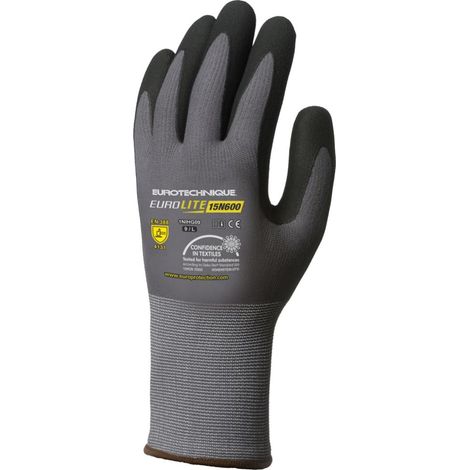 Lote de 10 pares de guantes de manipulación EUROLITE 15N600 - Guantes sin costuras gris de punto, base de poliamida, talla 10