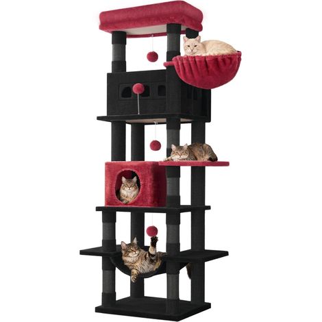 170 cm Arbre à Chat,avec Perchoir,Tapis Lavable, 2 Niches Chats (1/5)