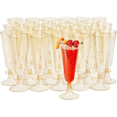 Plastic Champagne Flutes Gold Glitter 150ml Reusable Glasses for Cocktail Wine Dessert (1/4)