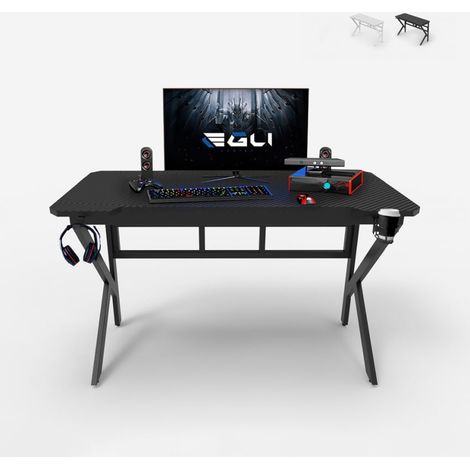 Mesa gamer de carbono 120x60cm, cables para auriculares, soporte para bebidas Sportbot 120 - Negro