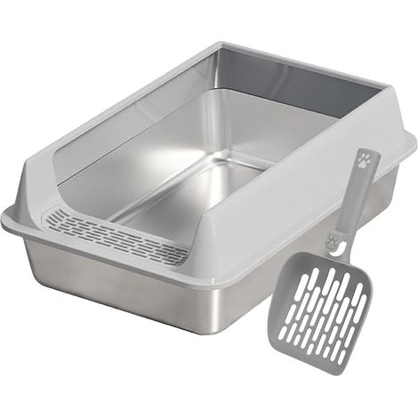 Litiere Acier Inoxydable, Bac Litiere pour Chat, Maison Toilette Chat Semi fermé avec Protection Contre éclaboussures, Pelle de Nettoyage Inclus, Litière pour Grands Chats, Chatons Et Lapins (1/5)