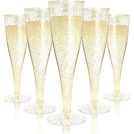 54 Pièces Flûtes à Champagne en Plastique, 150ml Verres à Champagne Scintillants Dorés Gobelets à Vin de Fête Réutilisables pour Fêtes De Douche D'anniversaire Mariage Jardin (1/5)