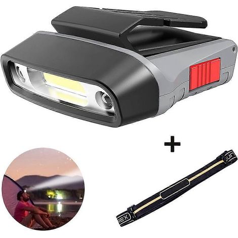 1 lampe frontale rechargeable à détecteur de mouvement avec clip LED COB pour casquette - Lampe frontale avec lumière rouge pour la pêche, la course à pied, le camping et la lecture (1/5)