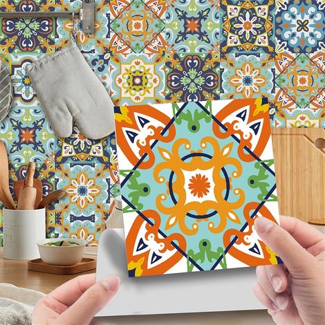 Carrelage Adhésif 10x10cm Vert Orange Credence Adhesive pour Cuisine Brique,24 Pcs Stickers Muraux Salle de Bains Cuisine Carrelage Adhesif Mural avec Motifs de Carrelage Dalle Pvc Adhesive Murale (1/5)