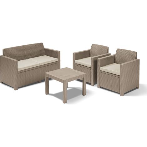 Keter Alabama Lounge Set, Mobili da Giardino con Divano 2 Posti, 2 Poltrone e Tavolino, Cappuccino (1/5)