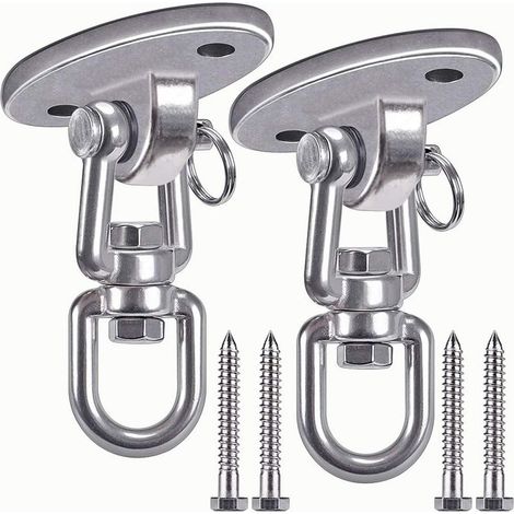 Kit de suspension comprenant 2 crochets de plafond rotatifs à 360° en acier inoxydable, capacité de 500 kg, pour suspendre une lampe, un hamac, un sac de frappe et une sangle d'entraînement.