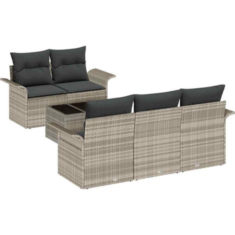 Maison Exclusive - Set di divani con cuscino 6 pcs Grigio chiaro polyrattan (1/5)
