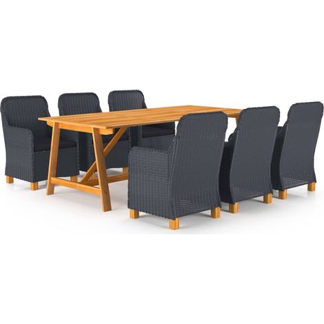 7 PCS Dining Set para jardín gris oscuro (1/5)
