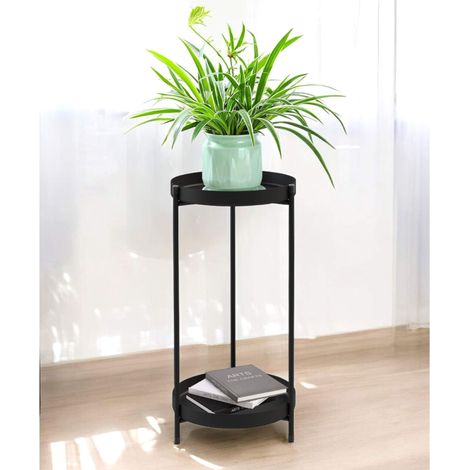 DanDiBo Blumenständer Metall Schwarz Rund 2 Etagen 52 cm 96583 Beistelltisch Blumenhocker Pflanzenständer Design Modern Pflanzenhocker