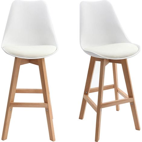Set di 2 sgabelli da bar design bianco e legno 65cm PAULINE (1/5)