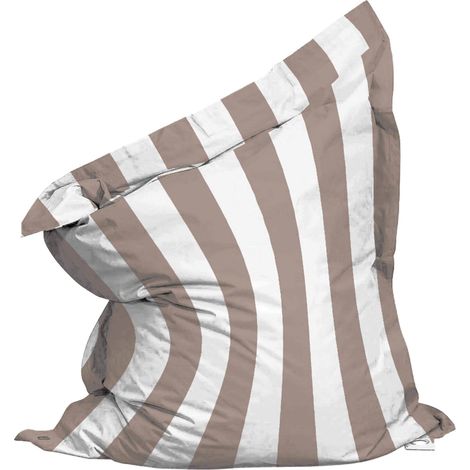 Housse vide de pouf rayé XL imperméable 140x120 cm taupe et blanc