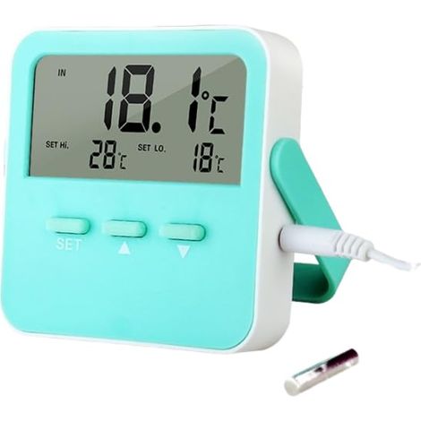 Thermomètre hygromètre numérique avec alarme de température haute-basse, grand écran intérieur et extérieur pour aquarium, réfrigérateur, congélateur, -50 à 70 °C, orange (vert)