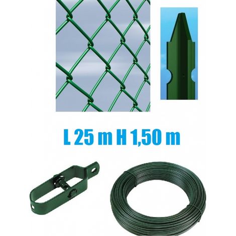 Recinzione Completa 25mt Lineari Rete Metallica Plastificata (Rete h150 cm) (Maglia:mm50X50) con Paletti nel Cemento (1/3)