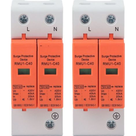 Lot de 2 parafoudres SPD, disjoncteurs domestiques 2P 420V RMU1-C40 (1/5)